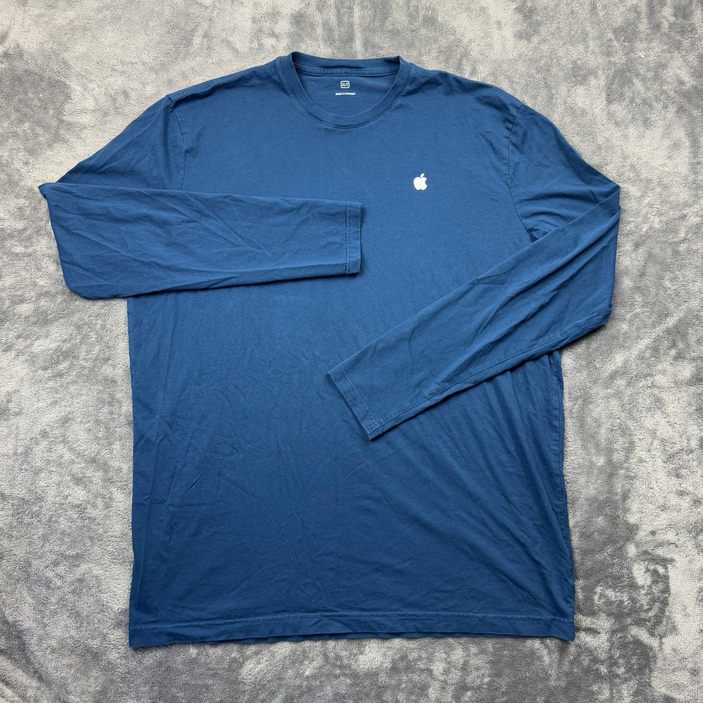 Apple Shirt Mens XLT Blue Long Sleeve Logo Crewneck Employee Cotton Tee Top